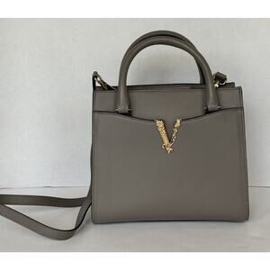 Versace Virtus Grainy Calf Small Grey Top Handle Bag 1005960 IT NWT $1825